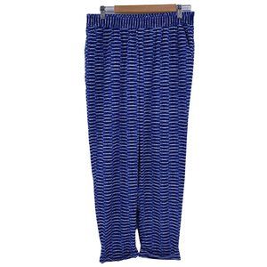 Chicos pull on blue white summer beach ankle pants size 1 M 8 elastic waist pock